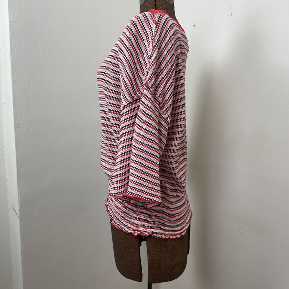 We The Free Bell Sleeve Smock Knit Top Red Blue Sz Medium - Picture 7 of 9